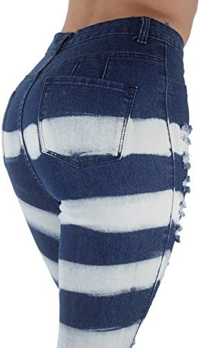 DSJ1758 - Super High Rise, Butt Lift, Ripped, Bleached, Stretch Skinny Jeans in M. Blue Size 11