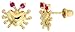 14k Yellow Gold 3/8 (9mm) tall Tiny Crab Stud Earrings, w/ Brilliant Cut Ruby-colored CZ Stones