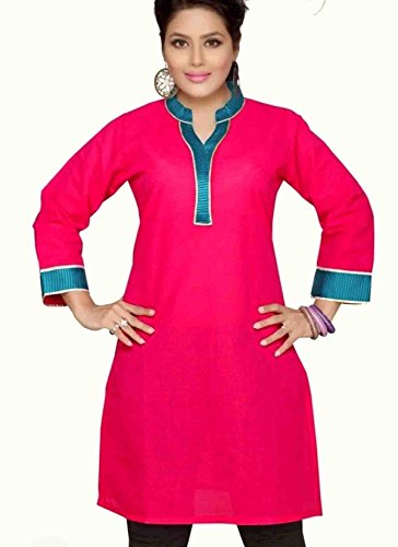 (ジャヤヤマラ)Mantarian襟ネックとJayayamala美しいピンクのコットンチュニック