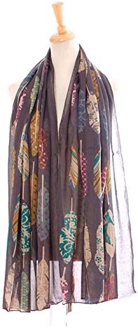 Patchwork Feathers Design Scarf, Lightweight All Season, Beach Wrap or Scarf (Grey)