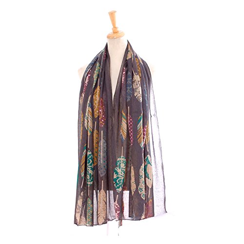 Patchwork Feathers Design Scarf, Lightweight All Season, Beach Wrap or Scarf (Grey)