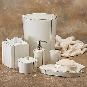 Lino Wastebasket - Ivory/Platinum - Frontgate