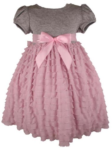 Bonnie Jean Girls Pink and Grey Ruffled Shortsleeved Dress
