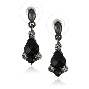 1928 Jewelry Vintage Black-Diamond Crystal Drop Earrings