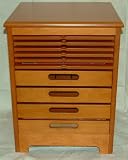 Wooden games armoire in oak finish with 6 pull out games boards