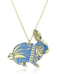 Mercedes Salazar "Enchanted Forest" Ungraved and Resined Hand Made Blue Bunny Necklace