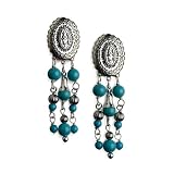 Dangle Clip Sterling Silver Concha with Blue Turquoise Earrings