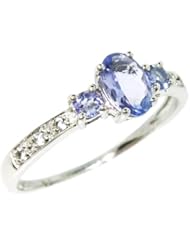 O&G Australia Natural Tanzanite & White Topaz, 925 Sterling Silver Ring, 4x6mm Oval - Size 7