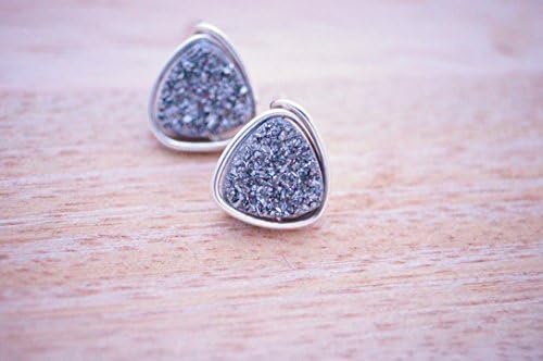 Silver Druzy Quartz Stud earrings -Trillion Sterling silver studs