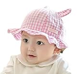 【SEBLES】ベビー 赤ちゃん 帽子 フレア ハット 子ども 子供 日差し UV コットン 綿 ギンガムチェック 可愛い あごゴム 耳付き 春 夏 秋 ユニセックス 女の子 3-18ヶ月(ピンク)
