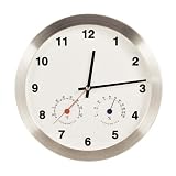Modern Multiplex Non-Ticking Silent Wall Clock with Built-in Thermometer [Fahrenheit] / Hygrometer (White)