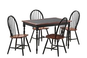 5pc Breakfast Table And Chairs Set With Tile Top In Black/ Cherry Finish