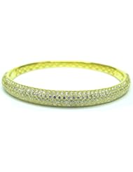 EWB110338Y-M Gold Plated Sterling Silver Bangle Bracelet with Multi Row CZ in Pave Setting