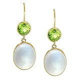 14K Yellow Gold Genuine White Moonstone and Peridot Earrings
