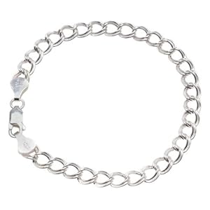 Sterling Silver Italian Hollow 'Parallelo' Chain Charm Bracelet 7 Inch With Lobster Clasp
