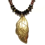 Onyx Necklace 02 Pendant Gold Leaf Black Faceted Wood Crystal Reiki Healing Beaded 19