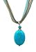 Necklace - N65 - Genuine Semi Precious Turquoise Gemstone hung on Five-Strand Organza and Cotton Cord + 2" Extension Chain - Oval Shape ~ Aqua & Brown Cord