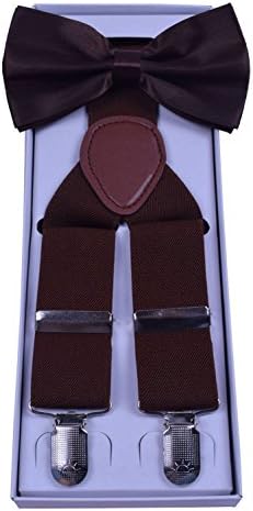 SUNNY OECAN Bow Tie and Suspenders Set Adjustable with Gift Box Coffee