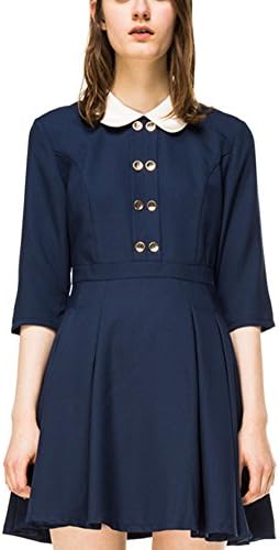 Kling Peter Pan Collar Elbow Sleeve Morelia Dress-Navy-Medium