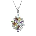Sterling Silver Multi-Gemstones and Diamond Accent Drop Pendant Necklace, 18"