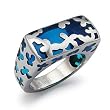Stainless Steel Women's Ring with Blue Resin Inlay (Sizes 5-10)