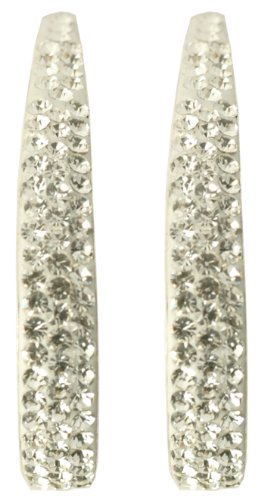 Silver White Crystal 1/2 Hoop Earrings
