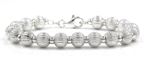 Sterling Silver Striped Beaded Bracelet - 7.5