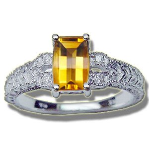 Buy .04 CT 7X5MM BARRELL CUT CITRINE LADIES WHITE RING by Rubin Arthur and Co.