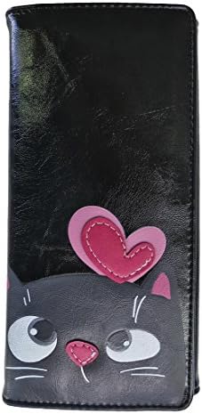 Lovely Cat Bifold Wallet Black with Pink Applique