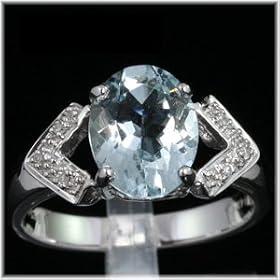 14K White Gold Aquamarine and Diamond Estate Ring by 
