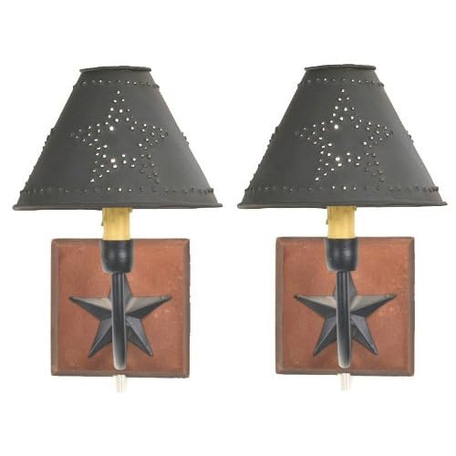 Star Wall Sconce with Punched Tin Western Star Lamp Shade, Set of 2