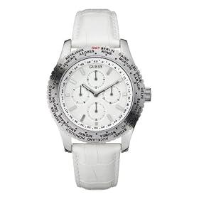 Guess - W12082G2 - International - Montre Femme - Quartz Analogique - Cadran Beige - Bracelet Cuir Blanc