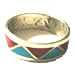 Southwest Sterling Silver, Turquoise and Coral Inlay Ring Band