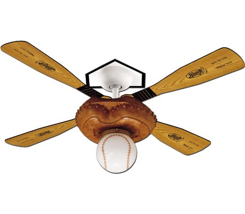 Hunter 23252 Baseball 44-Inch Single Light 4-Blade Ceiling Fan, Leather-Look Mitt Base with 4 Pine/Aluminum Blades and Baseball Light