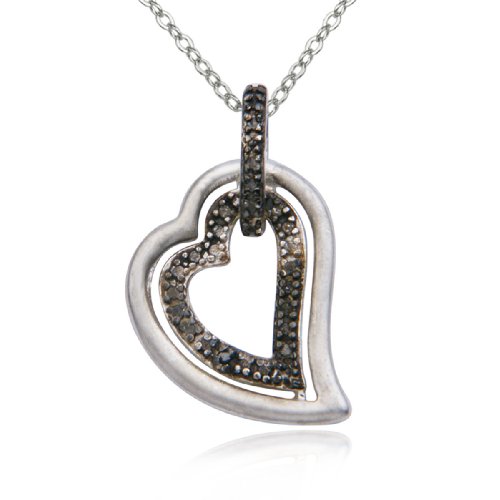 41bTaw%2BYJsL Sterling Silver Black Diamond Abstract Heart Pendant, 18