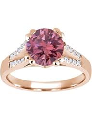 1.14 Ct Round Pink Diamond White Topaz 18K Rose Gold Ring
