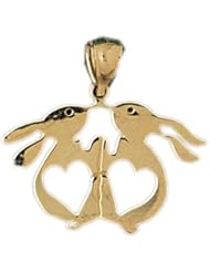 Dazzlers Solid 14 karats gold Double Rabbit Heart Charm Pendant Available in three colors from jewelsberry (weights: 1.6 grams only)