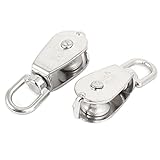 uxcell スイベルアイ　ローププーリー　スイベルフック　滑車 プーリー　 カーゴリフト　溝車　ステンレス鋼製　15mm　2個入り