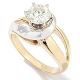 14K White / Yellow Gold Moissanite Solitaire Swirl Design Ring