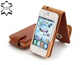 Exklusive Ledertasche für Apple iPhone 4, 4S (16, 32 & 64GB) aufklappbar in Cognac aus echtem Leder von StilGut