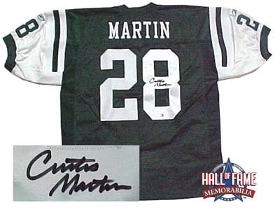 Curtis Martin Autographed/Hand Signed Reebok Green New York Jets Jersey