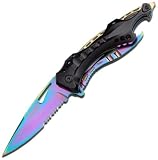 Tac-force High Carbon Assisted Opening Black with Rainbow Blade Bottle Opener Glass Breaker Hunting Camping Outdoor Tactical Knife!!