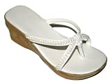 Girls White Sparkling Trim Wedges Sandals