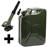 Benzinkanister Kraftstoffkanister Reserve Kanister aus Metall 20 Liter 20L + Ausgie�er flexibel
