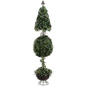5' Artificial Cone and Ball-Shaped Ivy Topiary with Finial Metal Stand by Allstate Floral