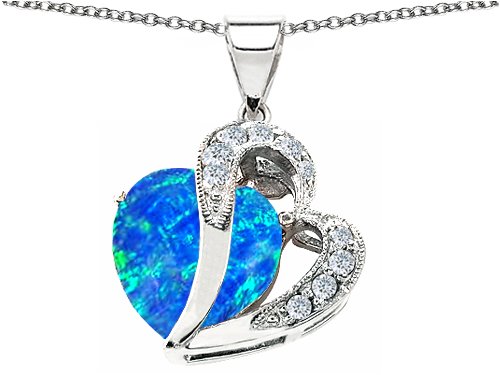 Buy 10.30 cttw 925 Sterling Silver 14K White Gold Plated Lab Created Heart Shape Blue Opal Pendant -... by Finejewelers