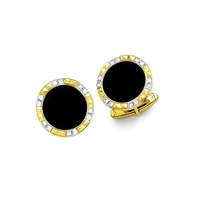Solid 14K Gold and Diamond Round Onyx Cufflinks by Onyx Cufflinks