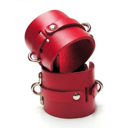 KinkLab Bondage Basics Leather Wrist Cuffs, Red