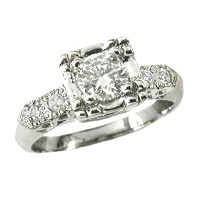 14K White Gold Antique Style Diamond Engagement Ring by