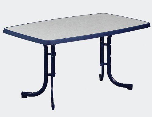 Sieger Gartentisch oval 90×150 cm, blau Stahlrohrgestell blau, Mecalit-Pl., klappbar